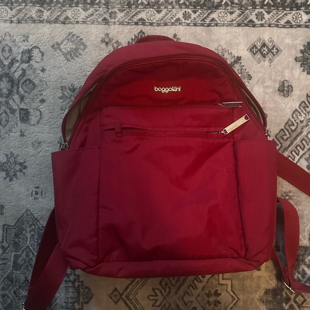 Baggallini Red Nylon Backpack - Multiple Pocket T… - image 1